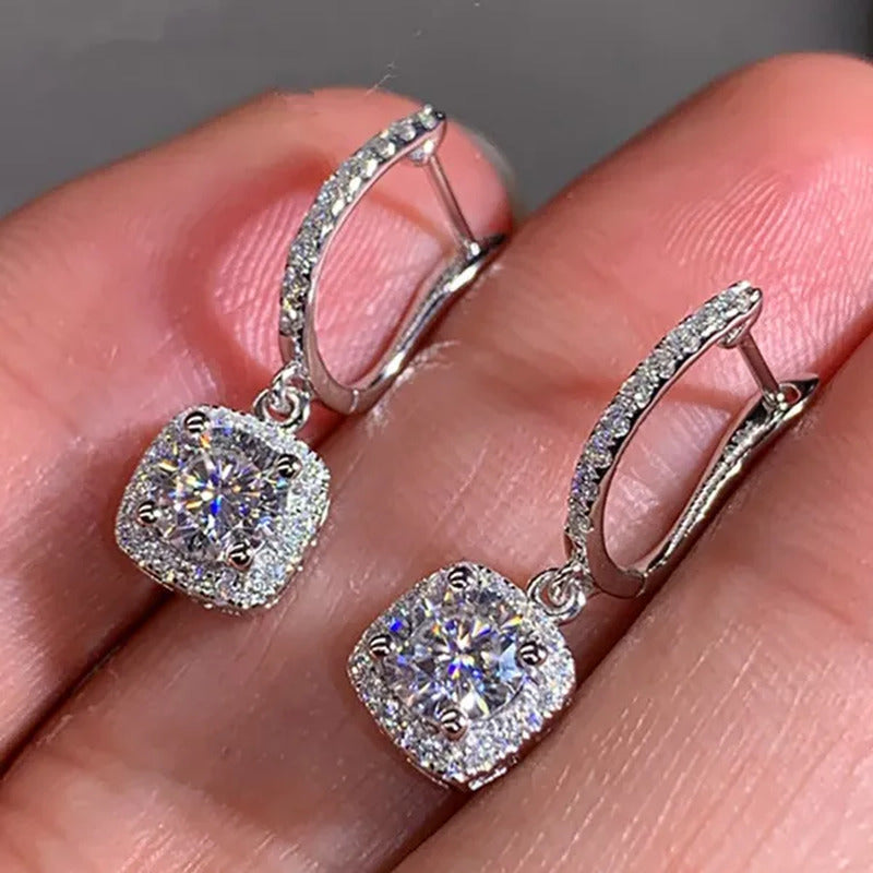 Luxury Elegant Exquisite 925 Sterling Silver Rose Gold Diamond Dangle Drop Earri