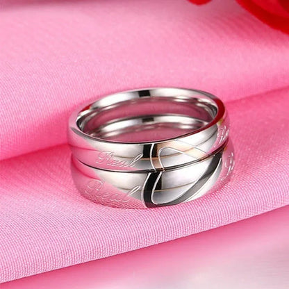 2 Pcs / Set . Heart of Love Couple Titanium Steel Wedding Rings for Women Fashio