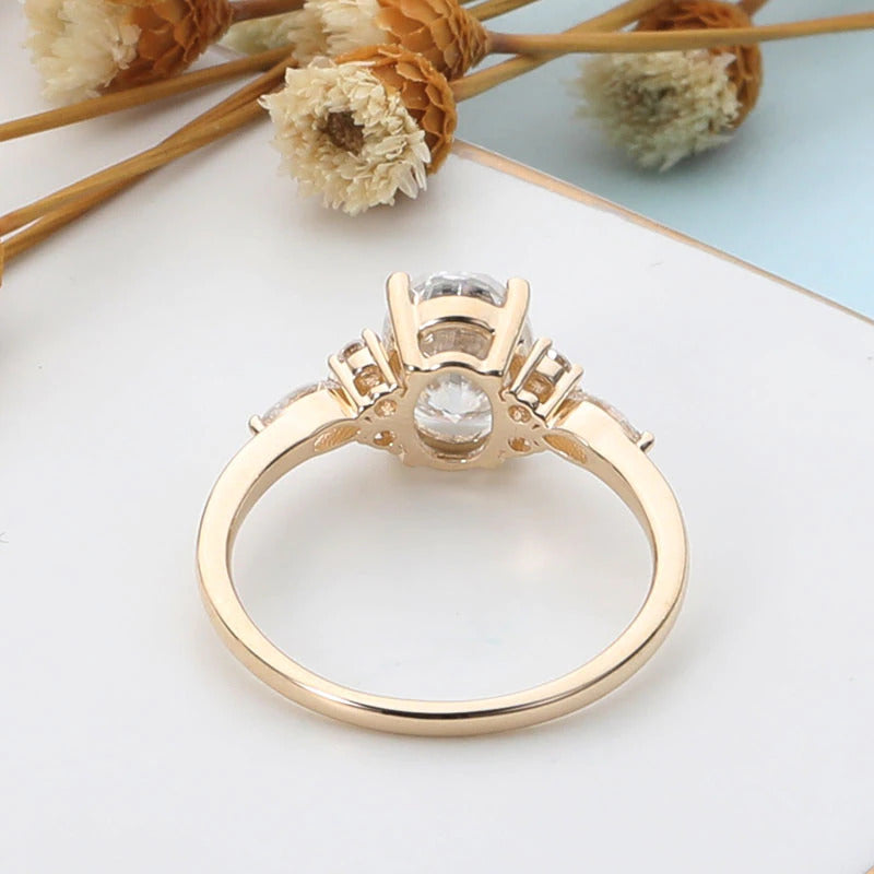 Solid 14K 585 Yellow Gold Ring 6*8Mm 1.5CTW Oval Moissanite Engagement Ring