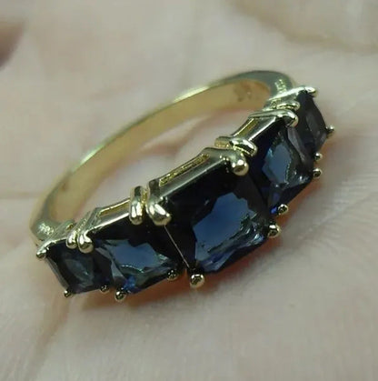 Natural 3.28CT Sapphire Diamond 14K Yellow Gold Ring Size 6-10
