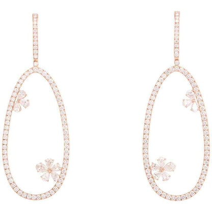 Diamond Dangle Earring with Flowers Rose Gold