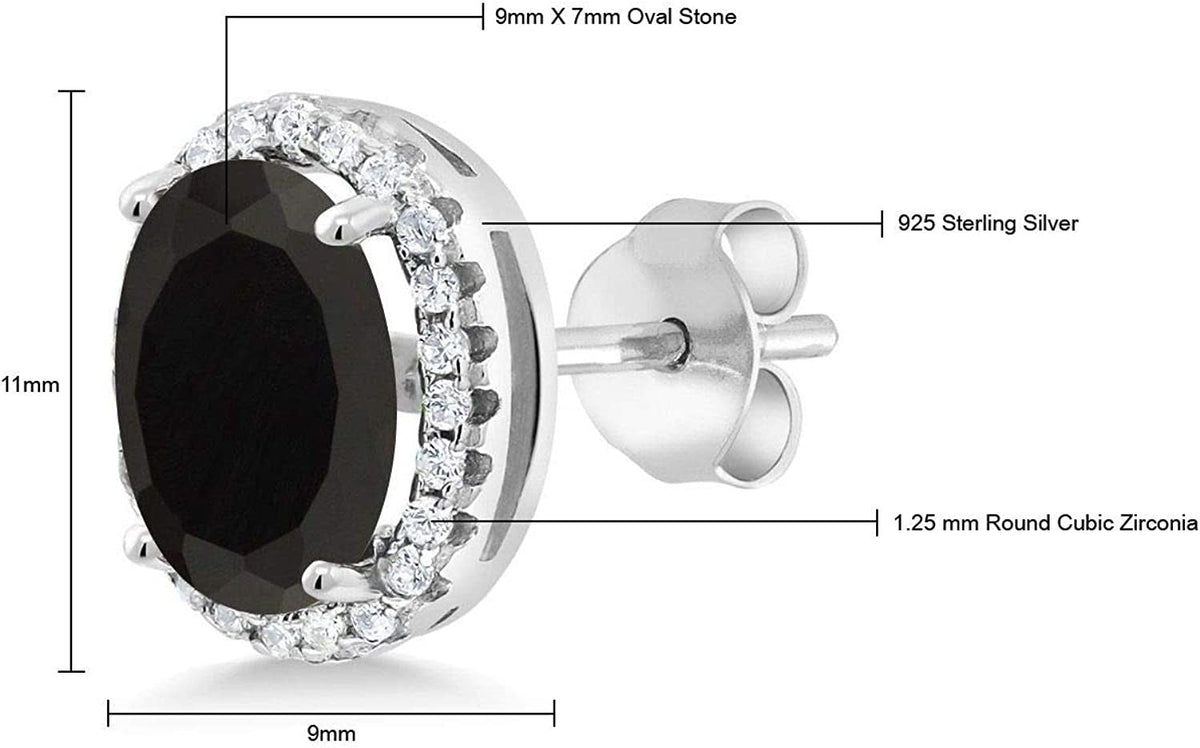 925 Sterling Silver Black Onyx Halo Earrings for Women (4.48 Cttw, Gemstone Birt