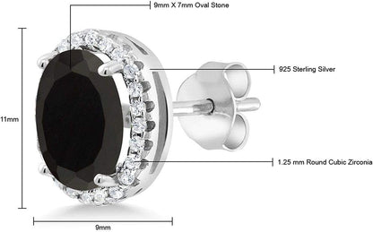 925 Sterling Silver Black Onyx Halo Earrings for Women (4.48 Cttw, Gemstone Birt
