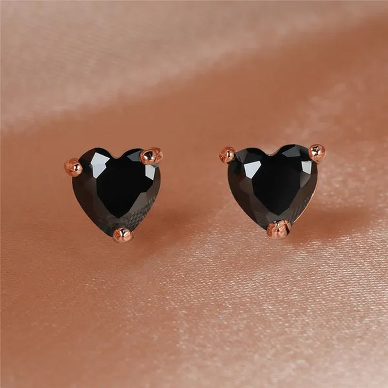 Elegant Love Heart Black Diamond 18K Rose Gold Stud Earrings Vintage Earrings Ba