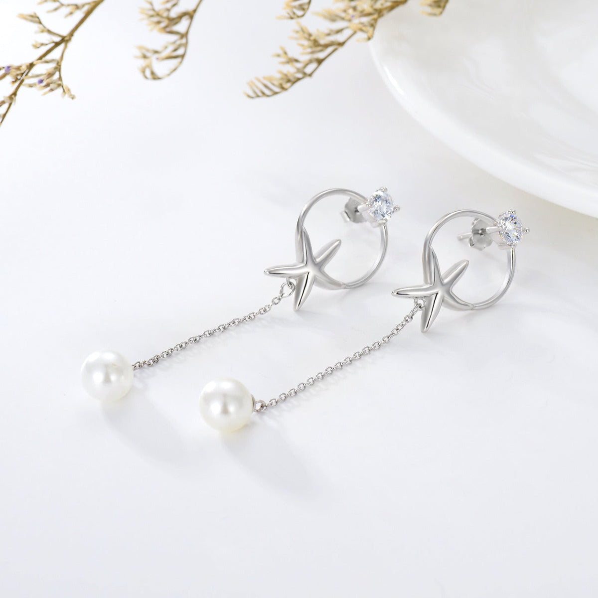 Starfish Earrings 925 Sterling Silver Starfish Earrings for Women Dangle Ocean S