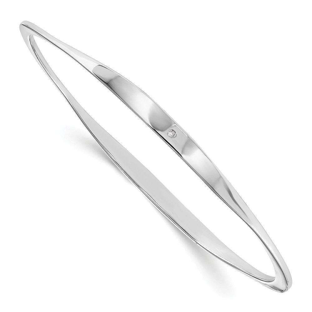 Solid 925 Sterling Silver .01Ct Diamond Bangle Cuff Bracelet