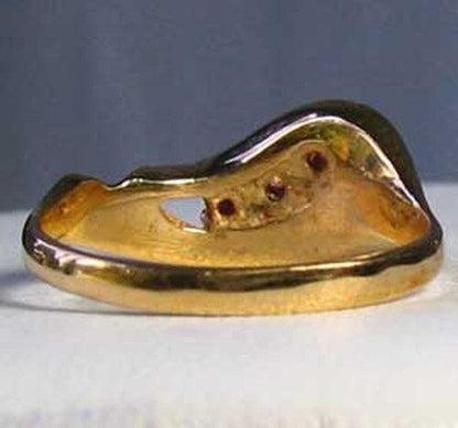 Three Stone Natural Red Ruby in Solid 14K Yellow Gold Ring | Size 6 |