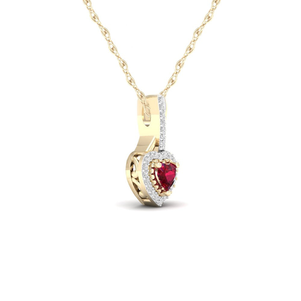 Imperial Gemstone 10K Yellow Gold Heart Cut Ruby 1/10 CT TW Diamond Halo Pendant