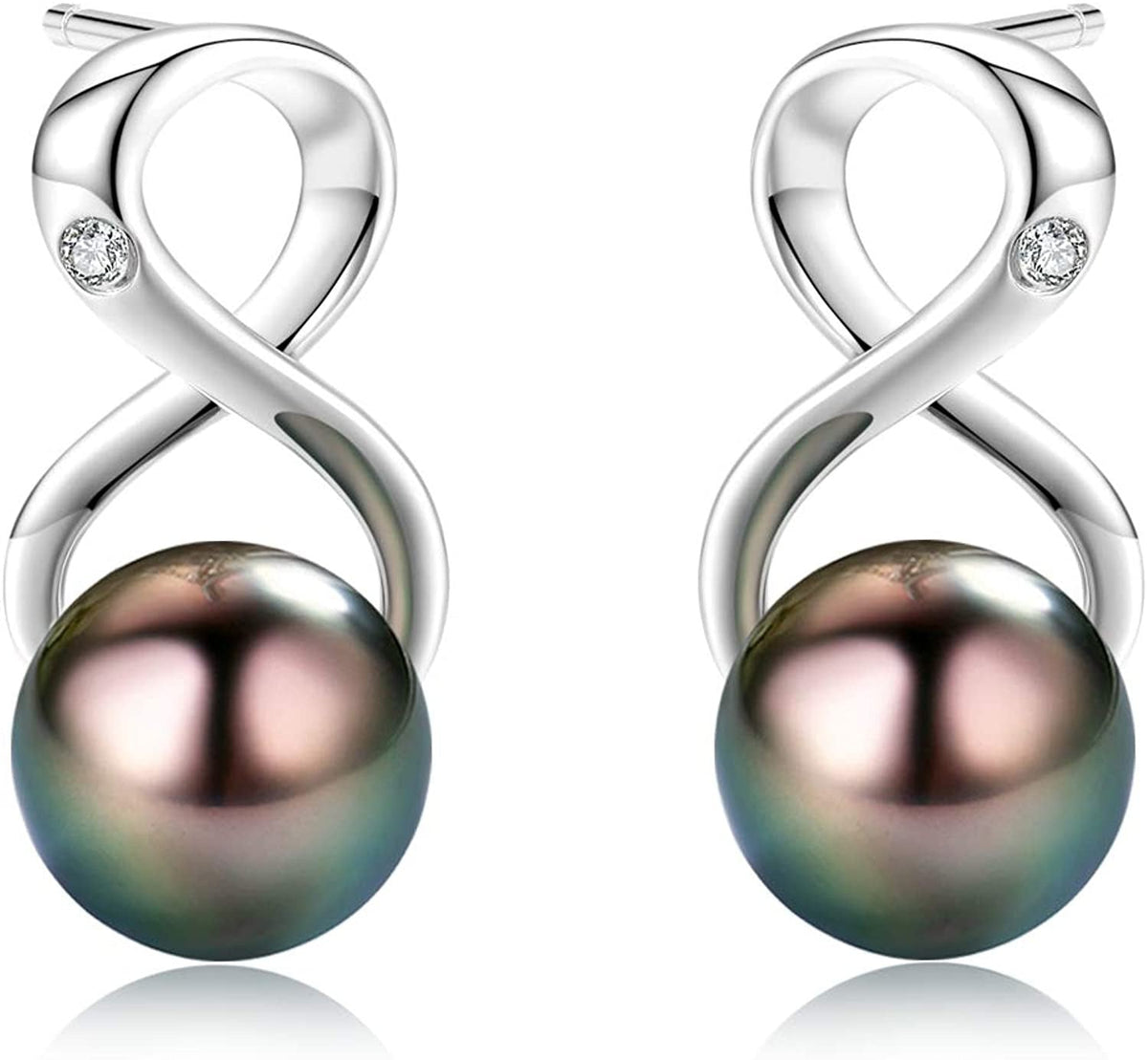 CHAULRI Infinity Earrings AAA Quality Genuine Tahitian Black Pearl 8-9Mm 18K Gol