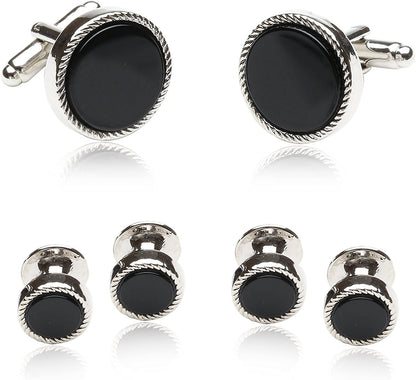 Ribbed Tuxedo Cufflinks & Studs Formal Set Unique Designed French Cuff Links Men