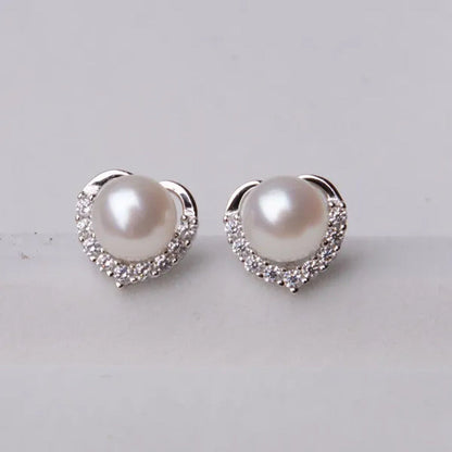 2021 Trendy Fashion Women'S Salloy Exquisite Pearl Heart-Shaped Crystal Earrings
