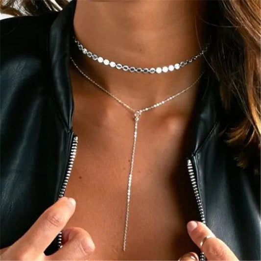 European and American Fashion Jewelry Simple Necklace Crystal Tassel Necklace