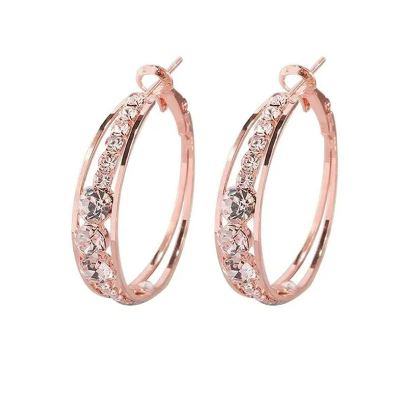 Exquisite Women'S 18K Gold Rhinestone Inlaid Big Diamond Hoop Hoop Earrings Euro