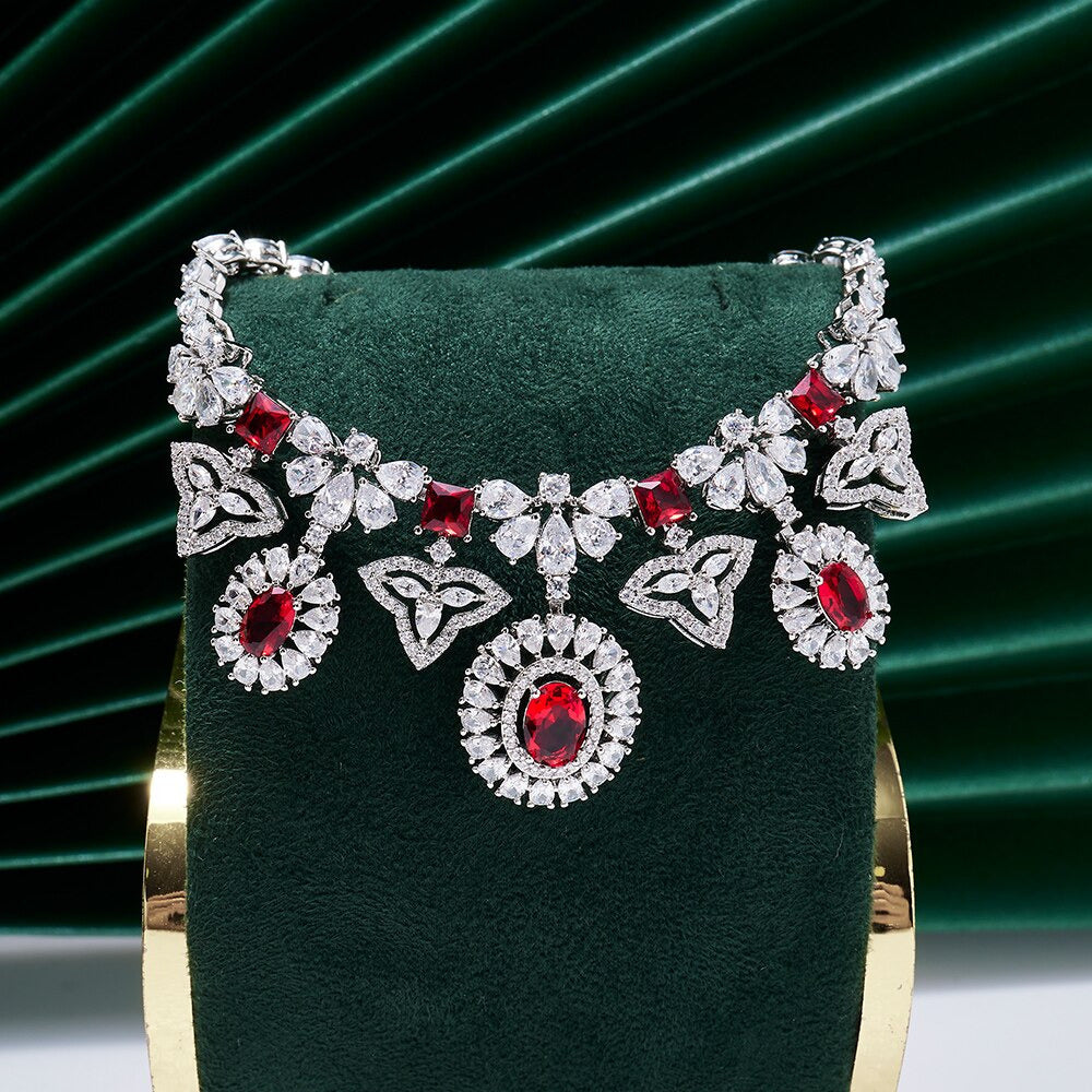 Luxury Women Wedding Jewelry Set Colorful Cubic Zirconia Bridal Necklace