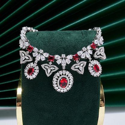 Luxury Women Wedding Jewelry Set Colorful Cubic Zirconia Bridal Necklace
