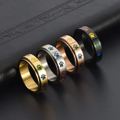 Women Men Multicolor Cartoon Cute Dog Footprints Spinner Ring Gay Lesbian LGBT P