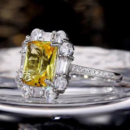 S925 Silver-Plated Citrine Rhinestone Crown Ring Female Women Palace Bling Cryst