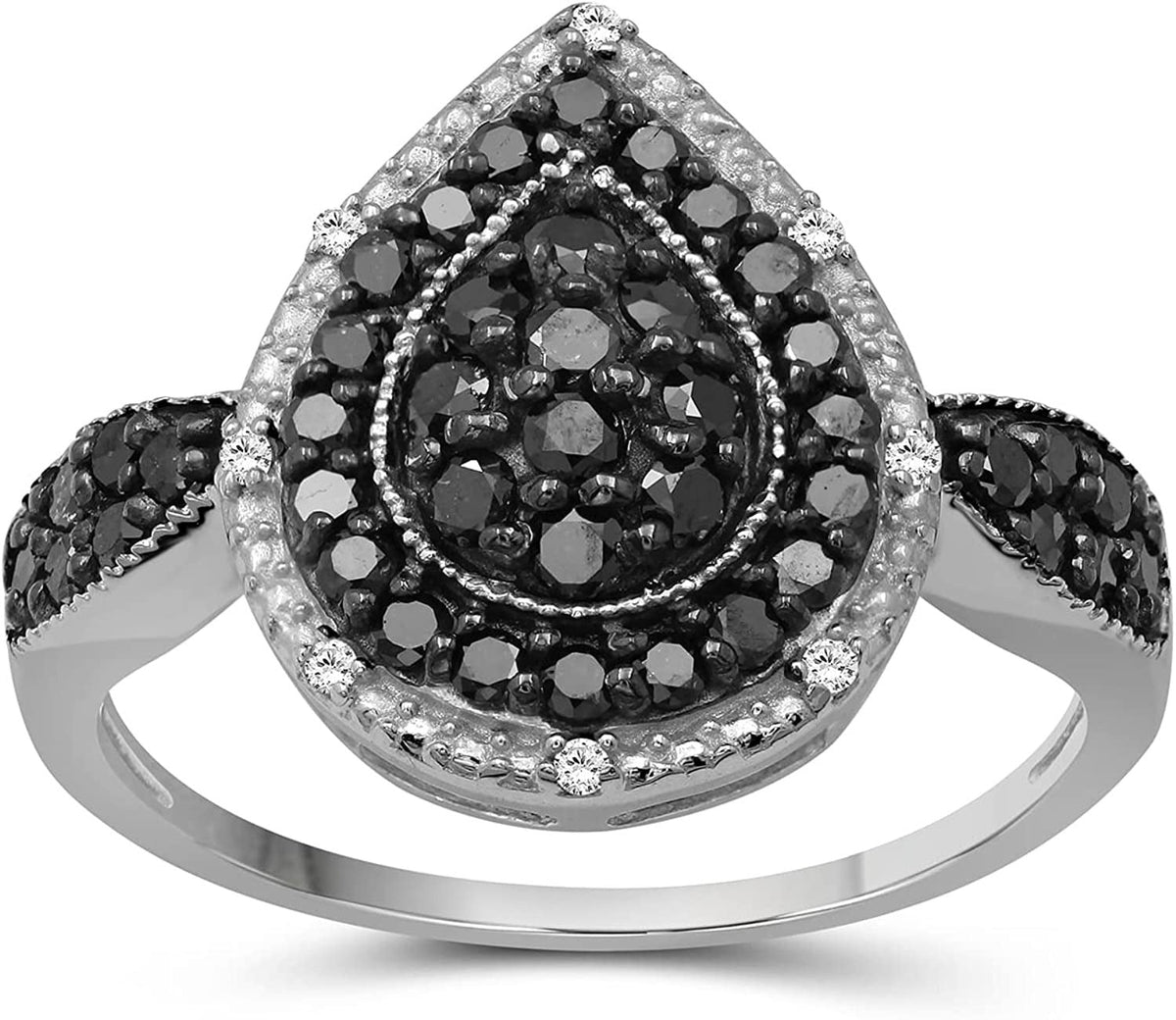Sterling Silver 1 Carat Black & White Diamond Ring for Women | Diamonds for Ever