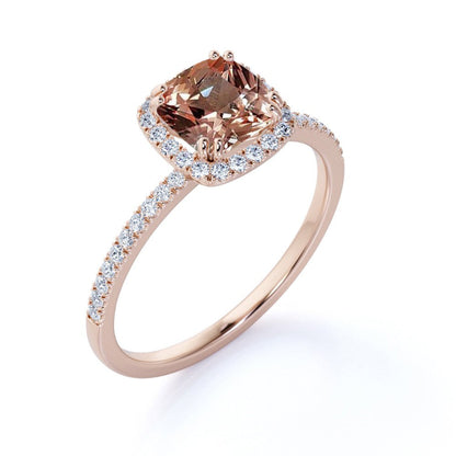 Antique 1.25 Carat Created Morganite and Diamond Engagement Ring in 10K Rose Gol