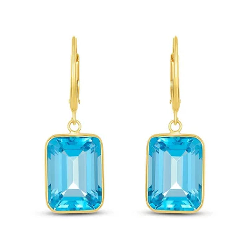 Emerald Sky Blue Topaz Dangle Earrings in 14K Yellow Gold