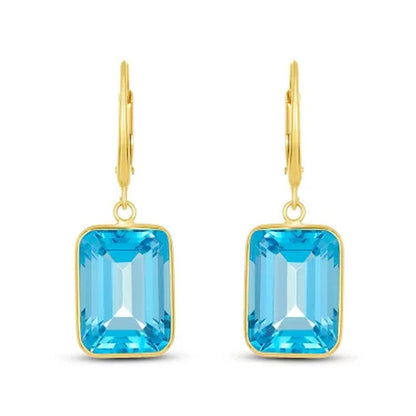 Emerald Sky Blue Topaz Dangle Earrings in 14K Yellow Gold