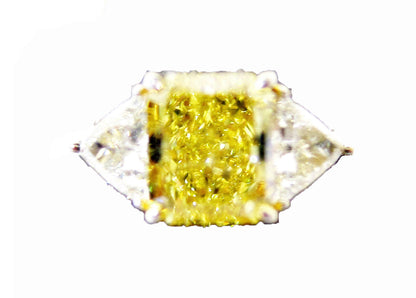 GIA CERTIFIED FANCY INTENSE YELLOW SI1 DIAMOND RADIANT SHAPE TRILLION ENGAGEMENT