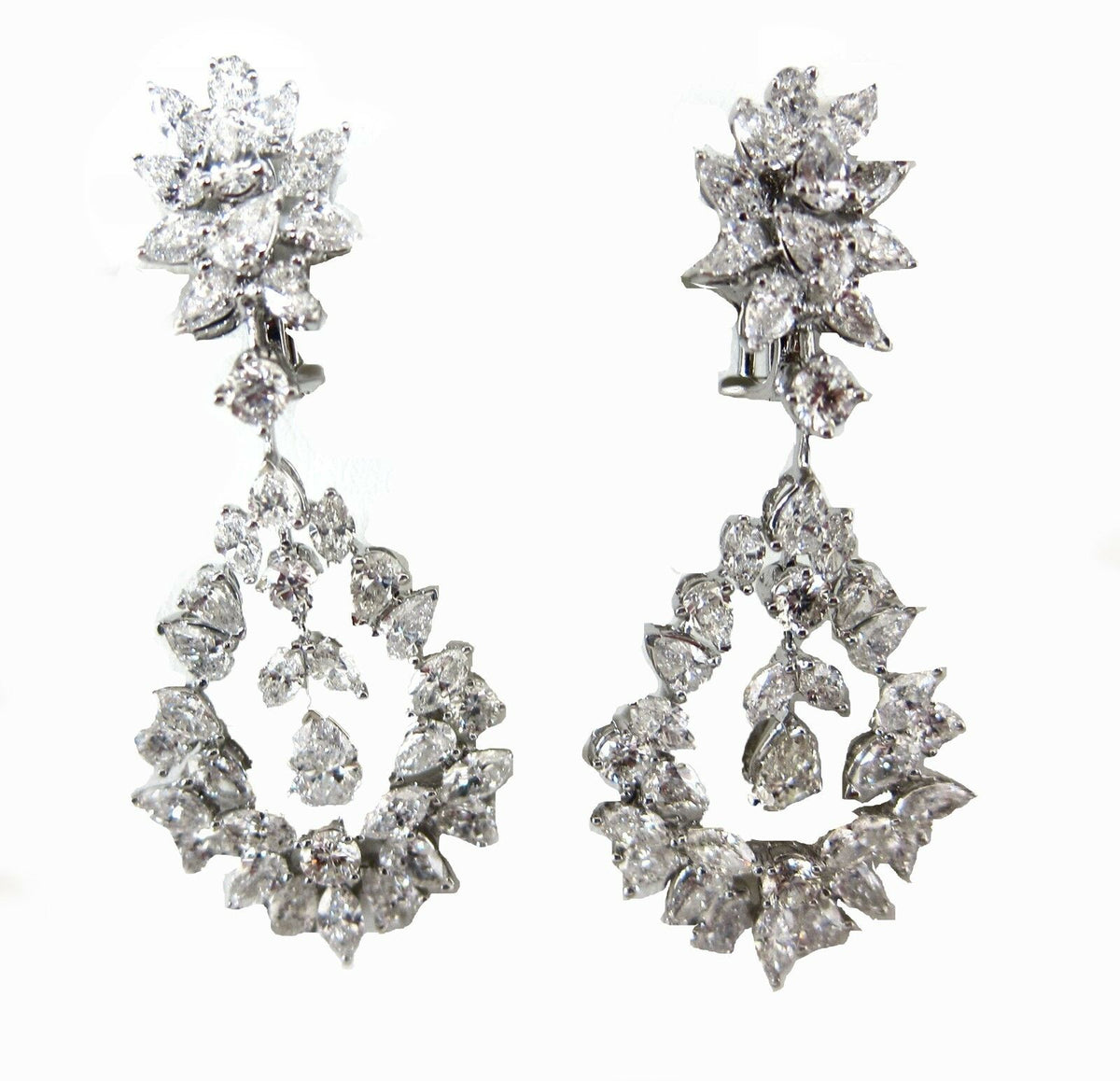 DIAMOND PEAR ROUND BRILLIANT MARQUISE SHAPE DIAMOND DANGLE DIAMOND SET EARRING
