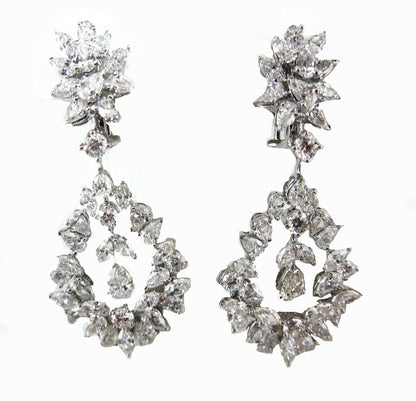 DIAMOND PEAR ROUND BRILLIANT MARQUISE SHAPE DIAMOND DANGLE DIAMOND SET EARRING