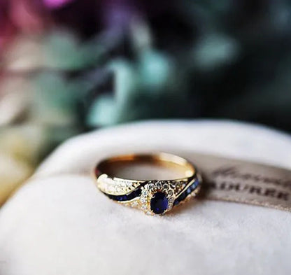 Noble Luxury Woman Fashion Gold Jewelry Natural Blue Sapphire Diamond Ring Anniv