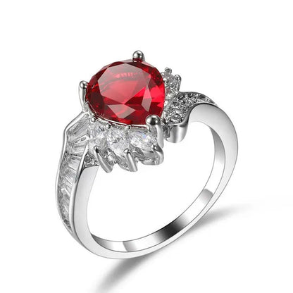 New 925 Sterling Silver Fashion Natural Ruby Angel Teardrop Diamond Ring Engagem