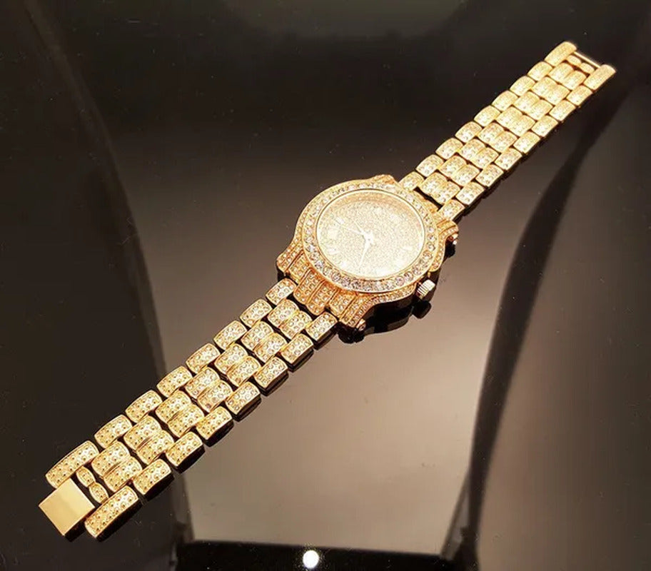 18K Men Hip Hop Iced Out Gold Simulated Diamond Rapper Watch