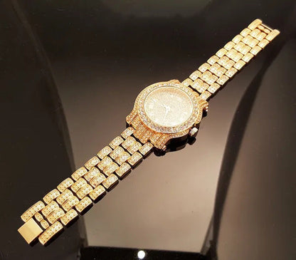 18K Men Hip Hop Iced Out Gold Simulated Diamond Rapper Watch