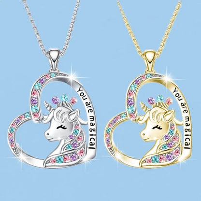 Exquisite Fashion Creative Personality Women'S Zircon Unicorn Necklace Jewelry C