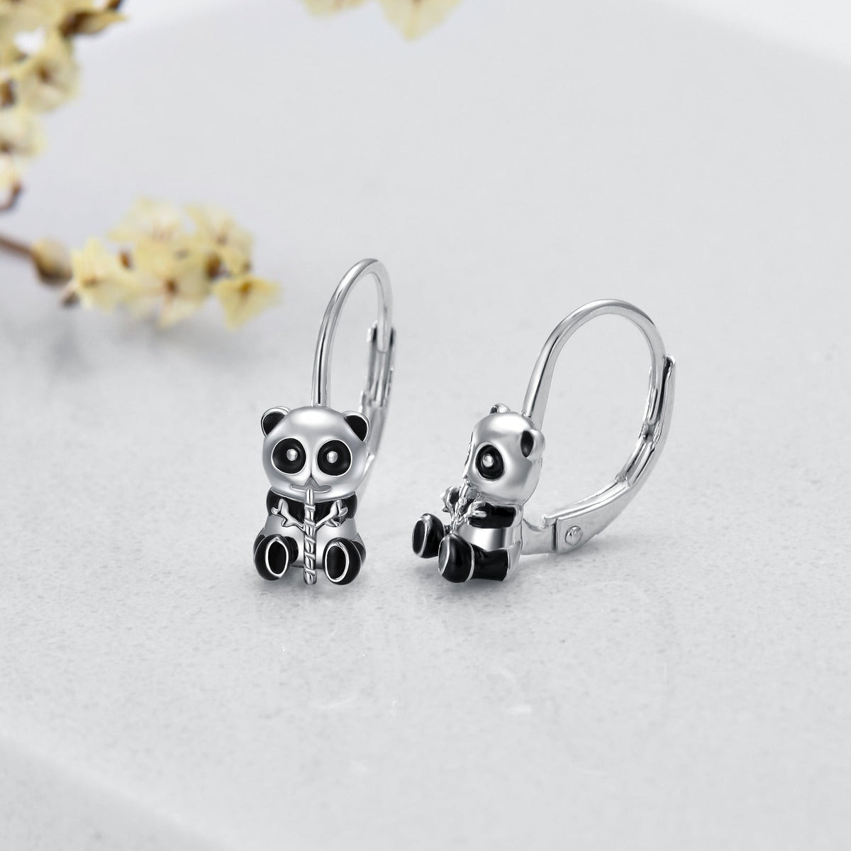 Panda Hoop Earrings 925 Sterling Silver Small Huggie Hoop Animal Earrings for Se