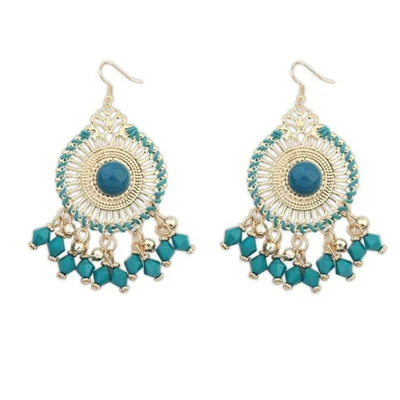 Tassel Wedding Flower Disc Dangle Drop Earrings Fashion Statement Jewelry Ethnic