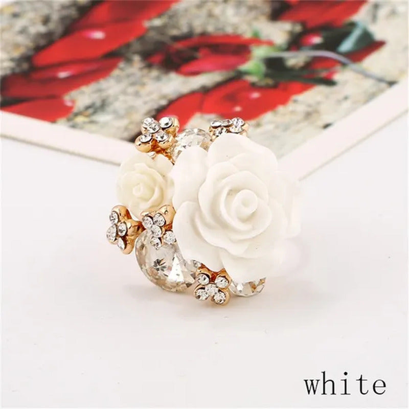 Women'S Fashion Hand Ornaments Inlaid Rhinestones Personality Resin Roses Flower