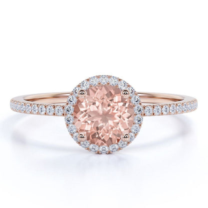 1.50 Carat Peach Pink Created Morganite (Round Cut Created Morganite) and Diamon