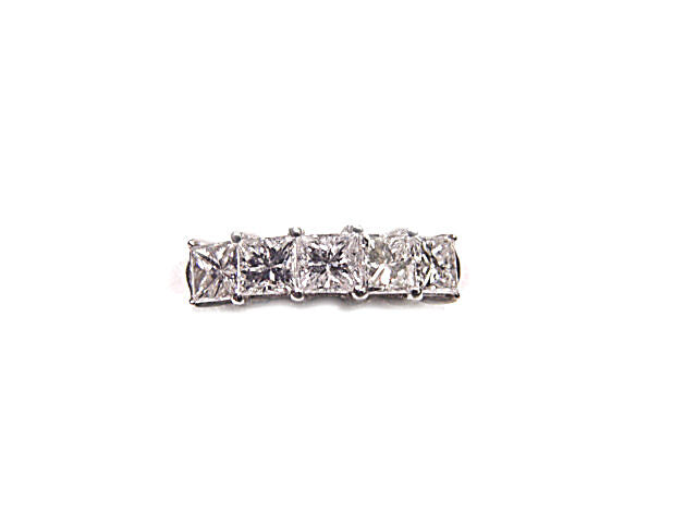 1.52 CT PRINCESS SHAPE 5 STONES COMMON PRONG SET BAND PLATINUM DIAMOND BAND RING