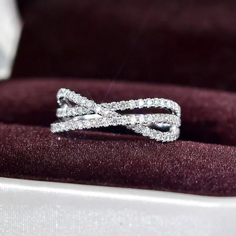 Exquisite Zircon Band Fashion 925 Silver Rings for Women Bride Proposal Engageme