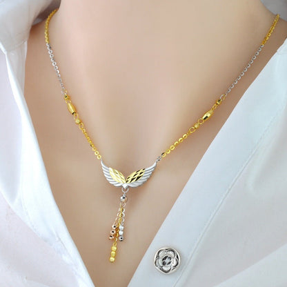 Necklace Female 925 Sterling Silver 18K Gold Plated Angel Tassel Snake Bone Chai