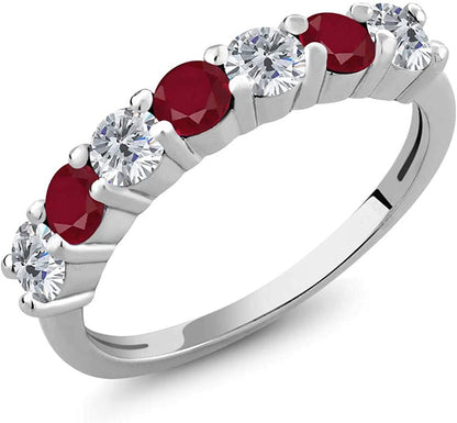 1.26 Ct round G/H Diamond Red Ruby 925 Sterling Silver Anniversary Ring