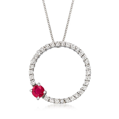 C. 1990 Vintage .48 Ct. T.W. Diamond and .20 Carat Ruby Circle Pendant Necklace