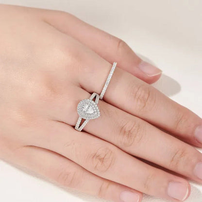 Newshe 2Pcs Wedding Ring Set Classic Jewelry Pear Shape 1.2 Carats AAAAA CZ 925