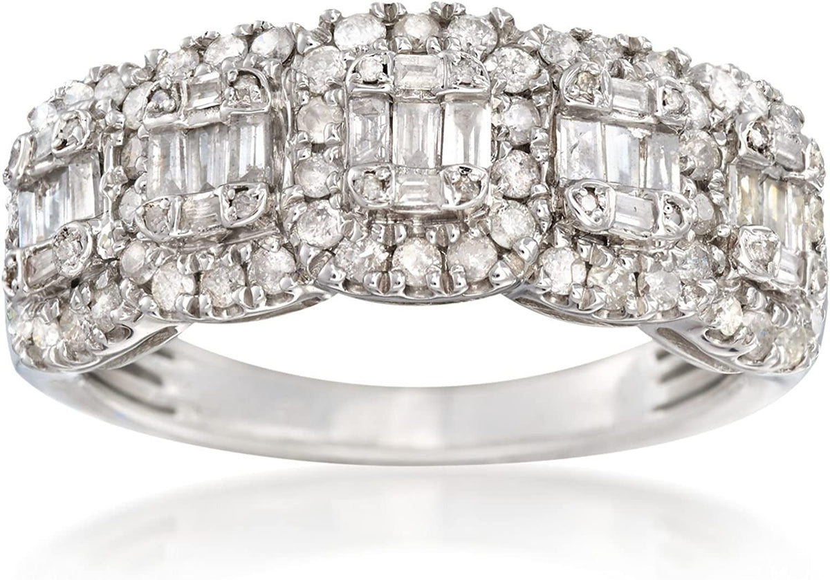 1.00 Ct. T.W. round and Baguette Diamond Ring in Sterling Silver