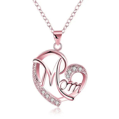 New Fashion Creative Love MOM Necklace Diamond-Encrusted Mom Heart-Shaped Neckla
