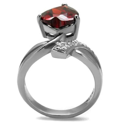 3.22 Ct Heart Shape Garnet Color Cz Stainless Steel Fashion Ring Women'S Size 5-