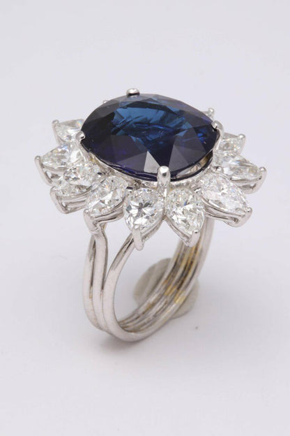 Natural Burma No Heat Blue Sapphire Ring 9.73 ct cushion