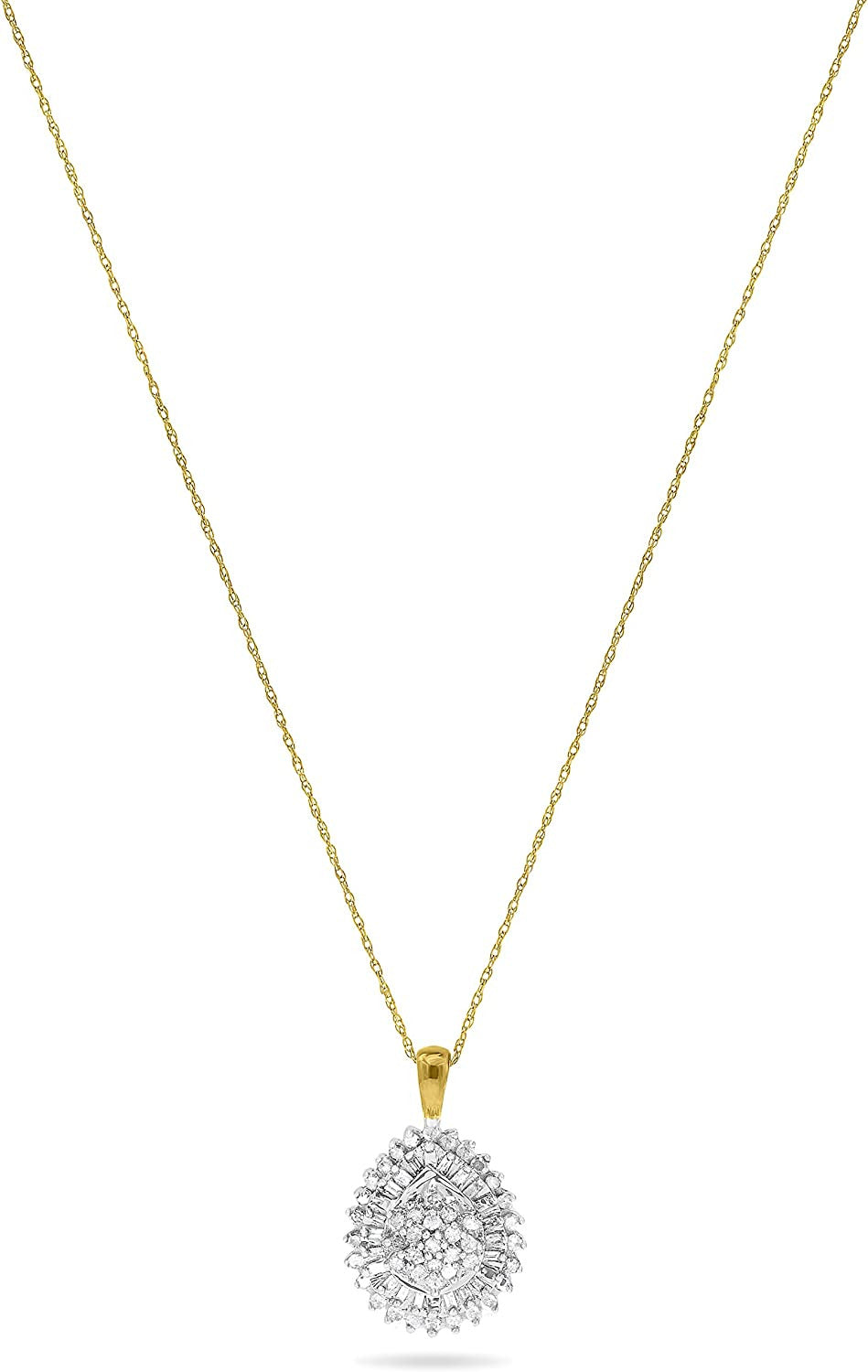 10K Polished Yellow and White Gold Chain & round Shaped Pendant W Diamond April
