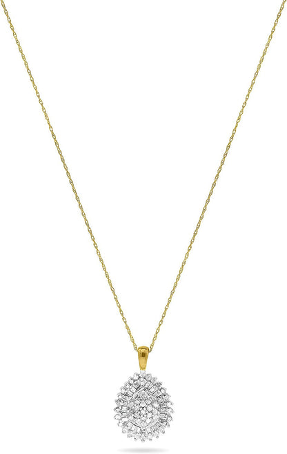 10K Polished Yellow and White Gold Chain & round Shaped Pendant W Diamond April