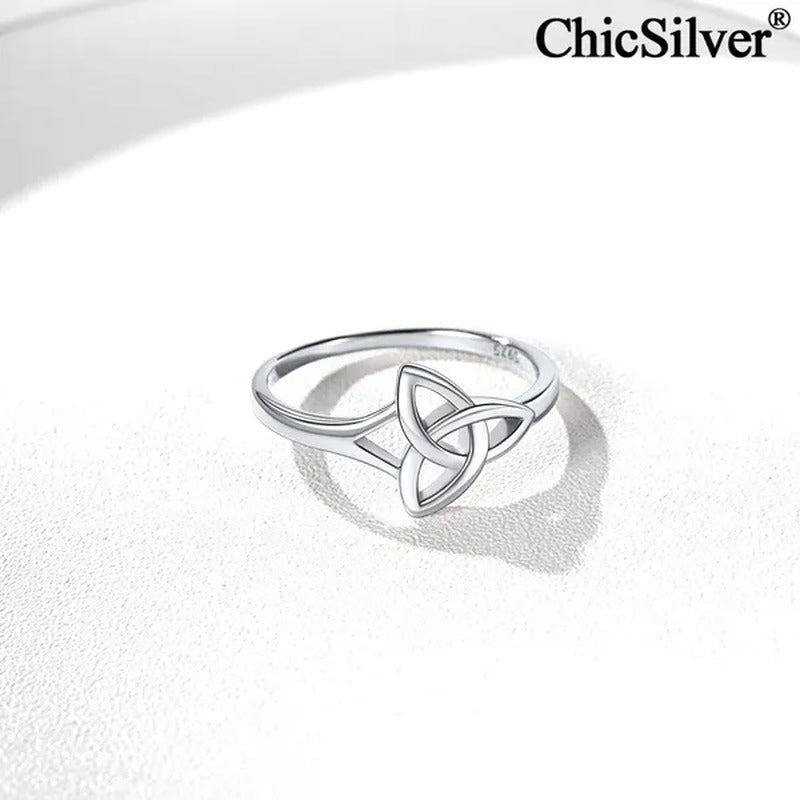 Chicsilver 925 Sterling Silver Ring for Women Triquetra Celtic Knot Promise Ring